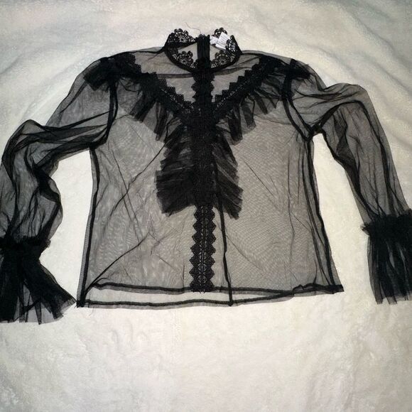 🖤 L.I.F.E “Love Is For Eternity” Black Sheer Ruffle Mesh Top - Size M - Picture 12 of 15